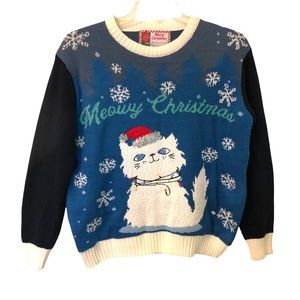 Great Christmas Sweater Meowy Christmas Cat Santa Hat Women's L